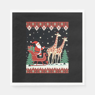 Boys Girls Jultomten Riding Giraffe Sleigh Ugly Pappersservett