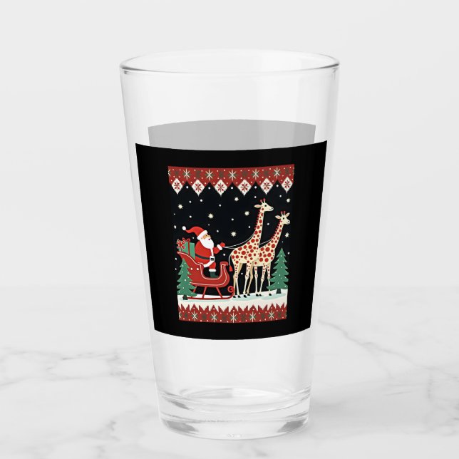 Boys Girls Santa Claus Riding Giraffe Sleigh Ugly  Glaskopp (Framsida)