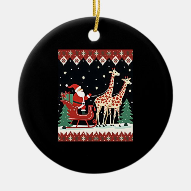 Boys Girls Santa Claus Riding Giraffe Sleigh Ugly  Julgransprydnad Keramik (Framsidan)