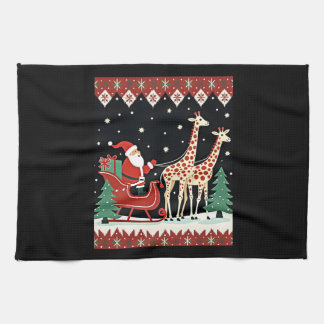 Boys Girls Santa Claus Riding Giraffe Sleigh Ugly Kökshandduk