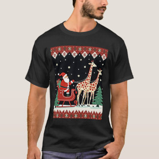 Boys Girls Santa Claus Riding Giraffe Sleigh Ugly T Shirt
