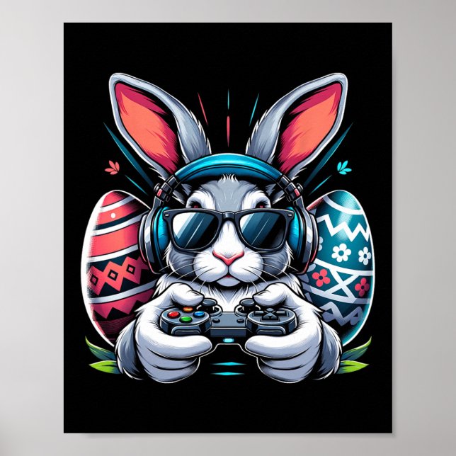 Boys Glad påsk Day Bunny Egg Video Game Kids Me Poster (Framsidan)
