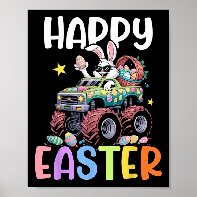 Boys Glad påsk Monster Lastbil Påskägg Bunny Poster (Framsidan)
