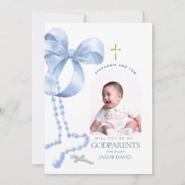 Boys Godparent Frieri, Blue Bow & Rosary Card Inbjudningar