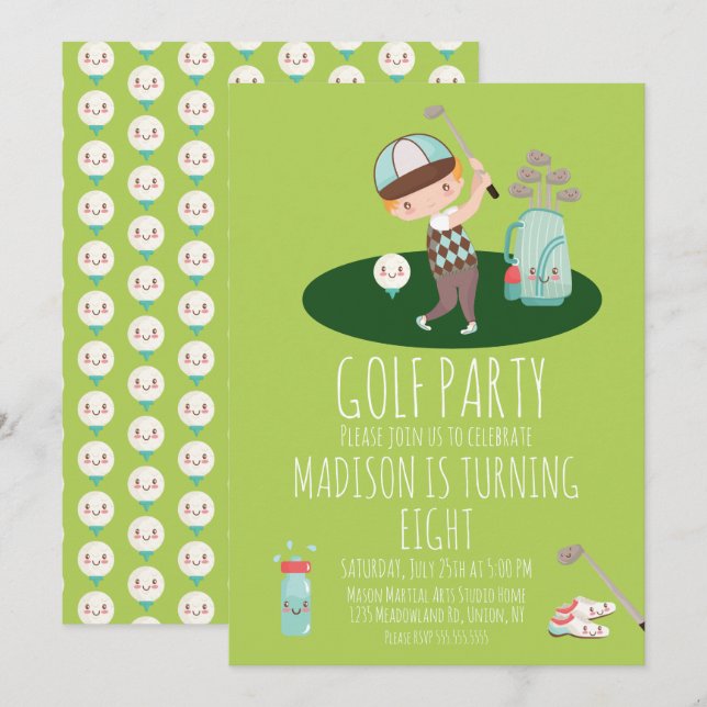 Boys Golf Cute Birthday Party bjudan Inbjudningar (Fram/baksida)