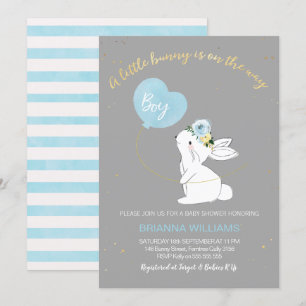 Boys Grått Blue Bunny Baby Shower-inbjudan Inbjudningar