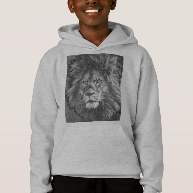 Boys Grått Hoodies Animal Lejonare Ansikte Front S T Shirt (Framsida)
