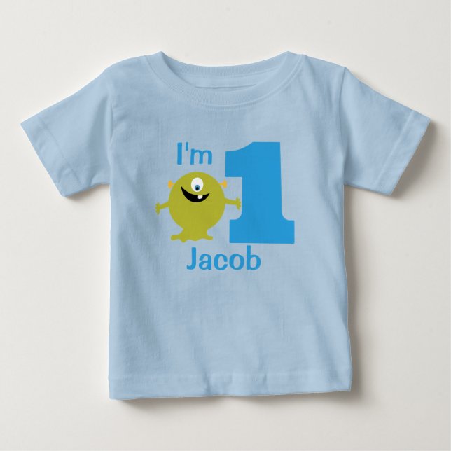 Boys Grönt Monster 1:a födelsedag Party T-shirt (Framsida)