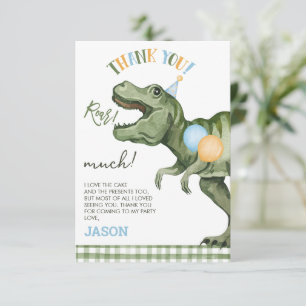 Boys Grönt Roar Dinosaur Birthday Tack du Card Kort