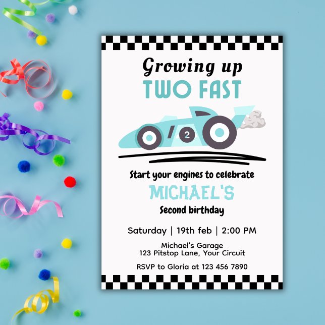 Boys Growing Up Two Fast Race Car 2nd Birthday Inbjudningar (Skapare uppladdad)