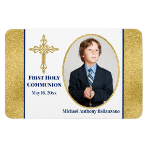 Boys Guld White Navy Heliga Communion Photo Magnet