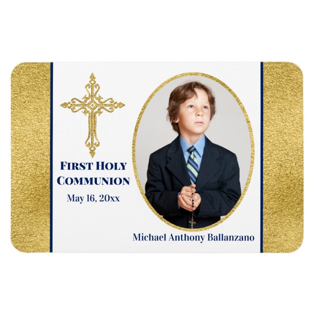 Boys Guld White Navy Heliga Communion Photo Magnet (Horisontell)