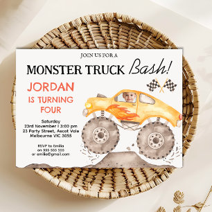 Boys Gult Monster Lastbil Monster Bash Birthday Inbjudningar