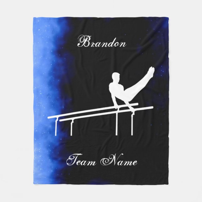Boys Gymnastics Black, Blue, White w/ Team Namn Fleecefilt (Framsidan)