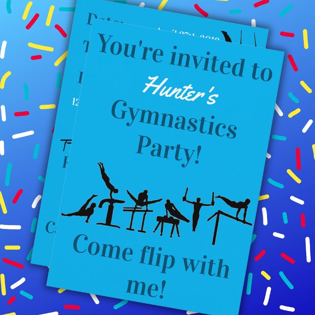 Boys Gymnastics Födelsedagsfest inbjudan (Boys Gymnastics Birthday Party Invitations)