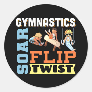 Boys Gymnastics Quote - Soar Flip Twist Runt Klistermärke