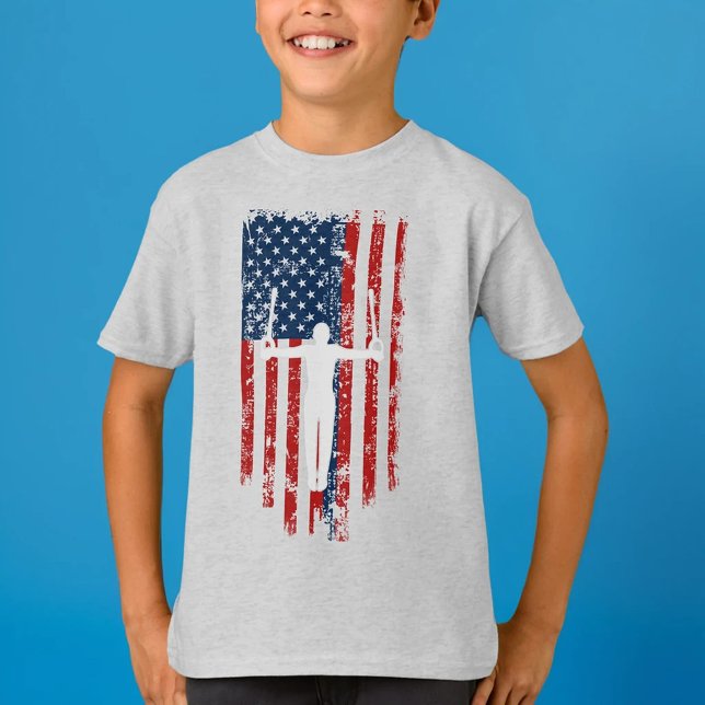 Boys Gymnastics Ringar Distress American Flagga T- T Shirt (Skapare uppladdad)