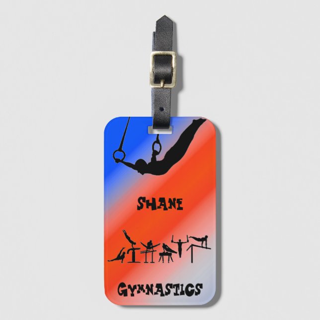 Boys Gymnastics Ringar Patriotic Rött vitt blått Bagagebricka (Framsida vertikal)