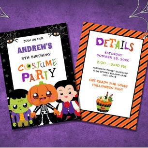 Boys Halloween Costume Party 5 Birthday Inbjudningar