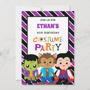 Boys Halloween Costume Party Birthday Inbjudningar