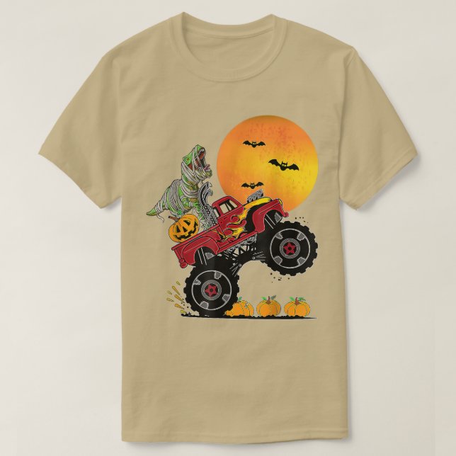 Boys Halloween Monster Lastbil Crash Pumpkin Dinos T Shirt (Design framsida)