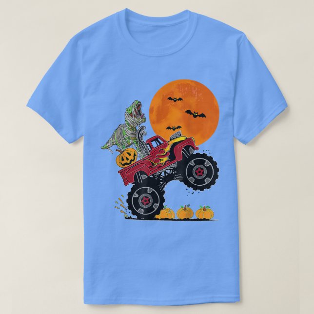Boys Halloween Monster Truck Crash Pumpkin Dinosau T Shirt (Design framsida)