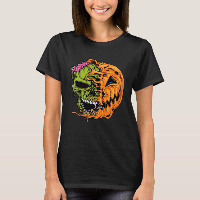 Boys Halloween Pumpkin Skull Zombie T Shirt (Framsida)