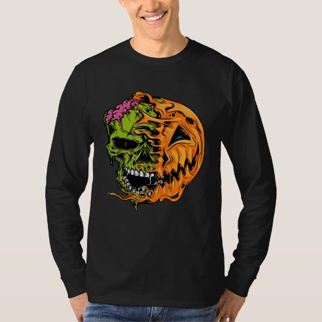 Boys Halloween Pumpkin Skull Zombie T Shirt (Framsida)