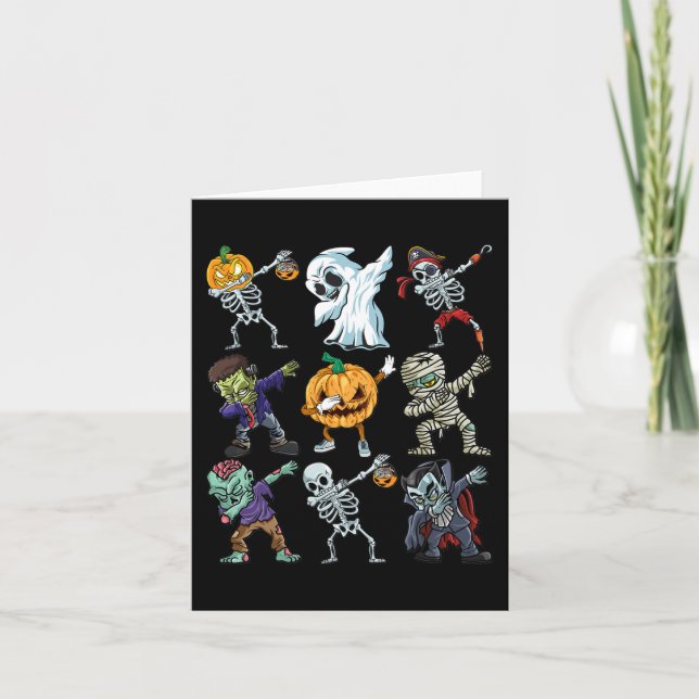 Boys Halloween Skeleton Jack o lantern Zombie Dab Kort (Framsida)