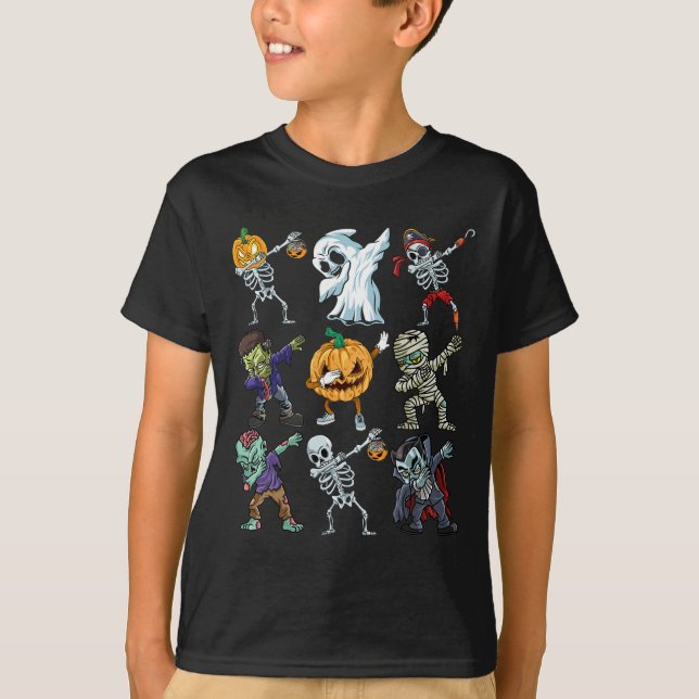 Boys Halloween Skeleton Jack o lantern Zombie Dab T Shirt (Framsida)