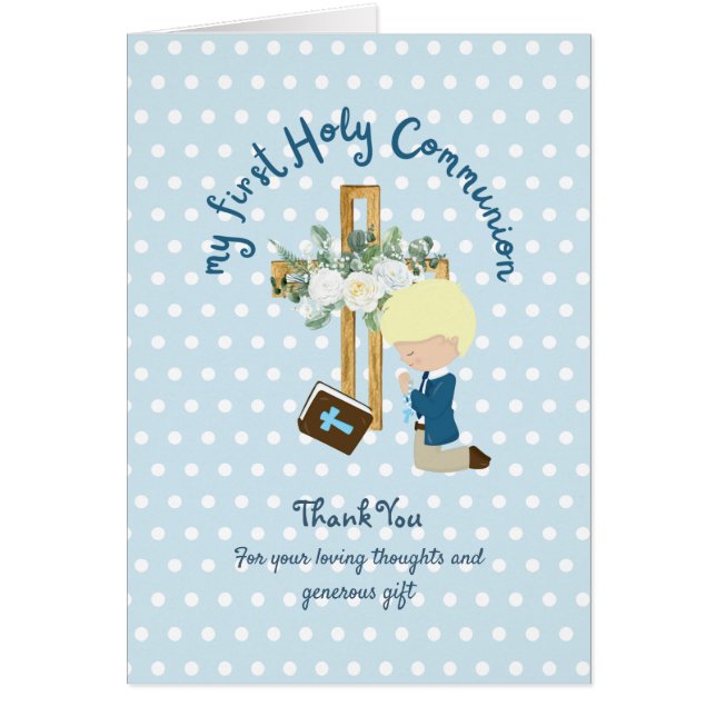 BOY'S Heliga Communion Card - Blonde Hälsningskort (Framsidan)