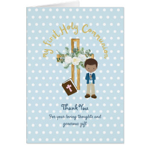 BOY'S Heliga Communion Card - Brown Hair Hälsningskort
