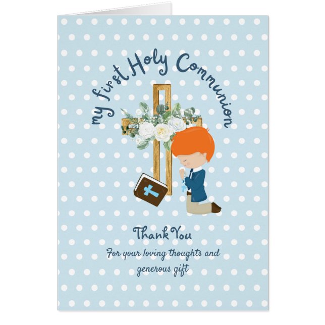 BOY'S Heliga Communion Card - Red Hair Hälsningskort (Framsidan)