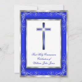 Boys Heliga Communion Silver Royal Blue Kor Inbjudningar