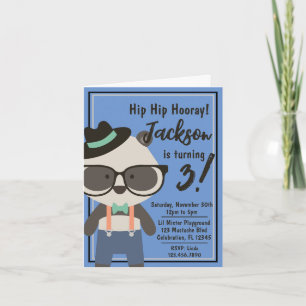 Boys Hipster Mister Panda Bear Birthday Inbjudan