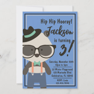 Boys Hipster Mister Panda Bear Birthday Inbjudningar