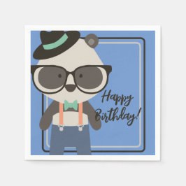 Boys Hipster Mister Panda Bear Birthday Pappersservett