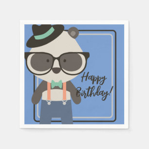 Boys Hipster Mister Panda Bear Birthday Pappersservett