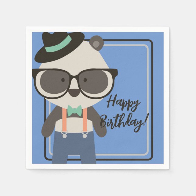Boys Hipster Mister Panda Bear Birthday Pappersservett (Framsidan)