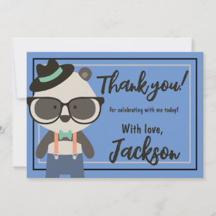 Boys Hipster Mister Panda Bear Birthday Tack Kort