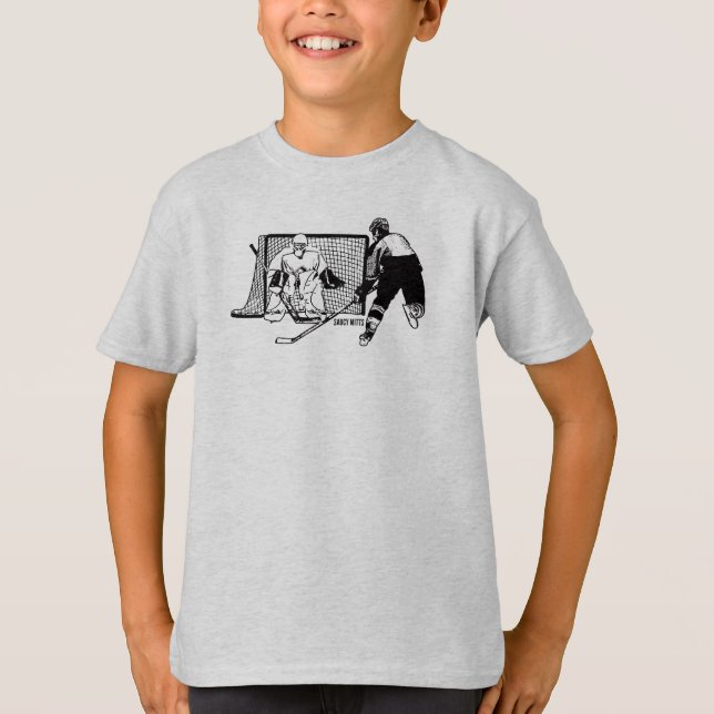 Boys Hockey Shot on Net Bläck Sketch T-shirt (Framsida)