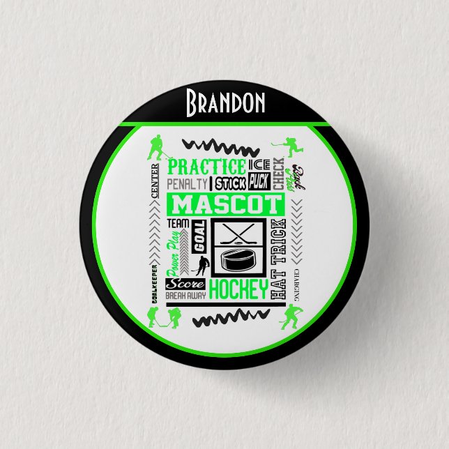 Boys Hockey Terminology Personlig Neon Grönt Knapp (Framsida)
