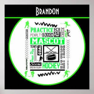 Boys Hockey Terminology Personlig Neon Grönt Poster