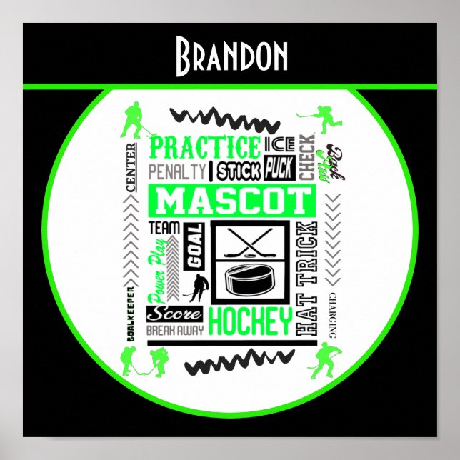 Boys Hockey Terminology Personlig Neon Grönt Poster (Framsidan)