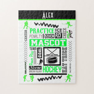 Boys Hockey Terminology Personlig Neon Grönt Pussel