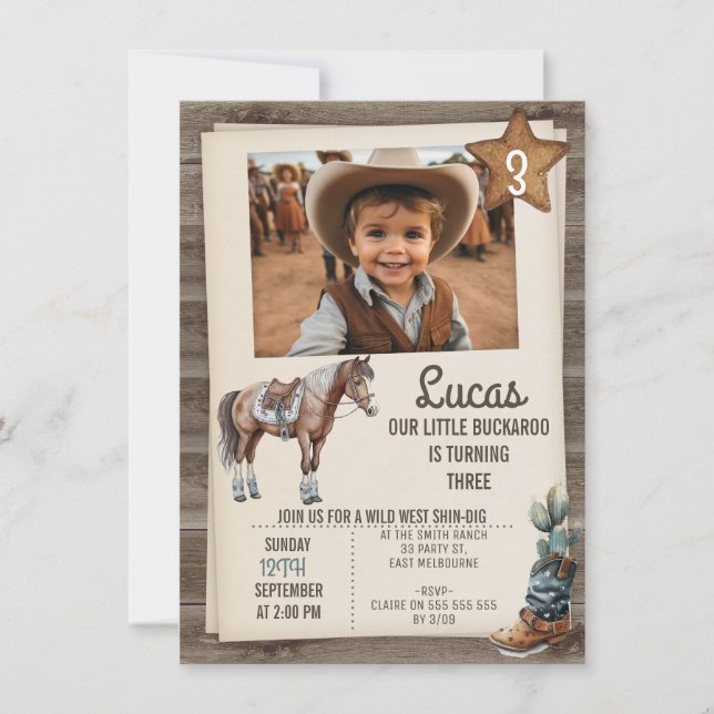 Boys Horse Buckaroo Vilda western Birthday Call Inbjudningar (Framsida)