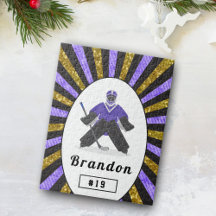 Boys Ice Hockey Player Namn & Number Lila Guld