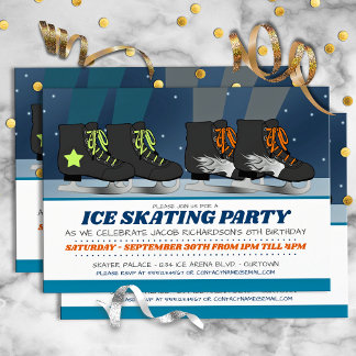 Boys Ice Skating Party Birthday-inbjudningar Inbjudningar