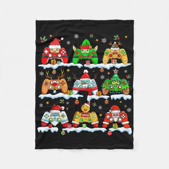 Boys jultomten Elf Snögubbe-spelkontroll Fleecefilt (Framsidan)