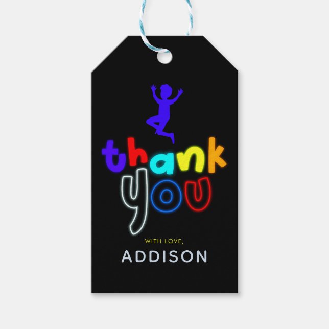 Boys Jump Neon Trampoline Birthday Favor Presentetikett (Framsidan)